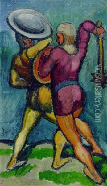 Zwei Kampfende Oil Painting - August Macke