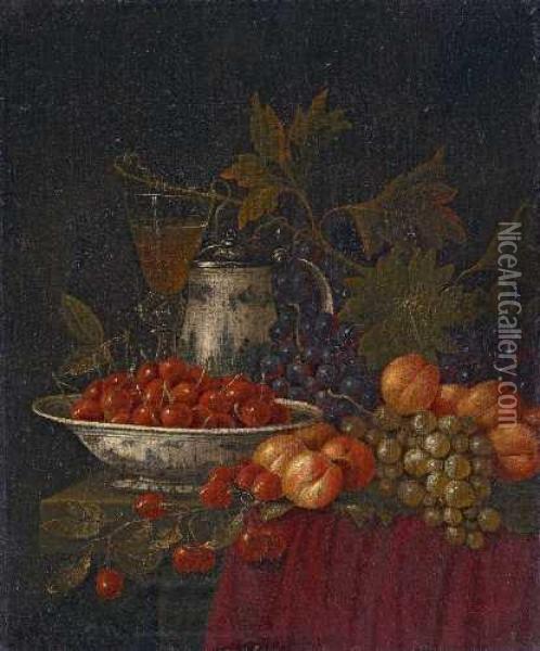 Fruchtestillleben Mit Schale, Krug Und Glas Oil Painting - Johannes Hannot