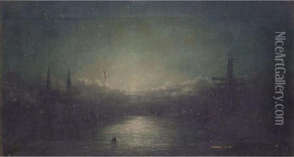 Moonlit Harbour Oil Painting - William Adolphu Knell