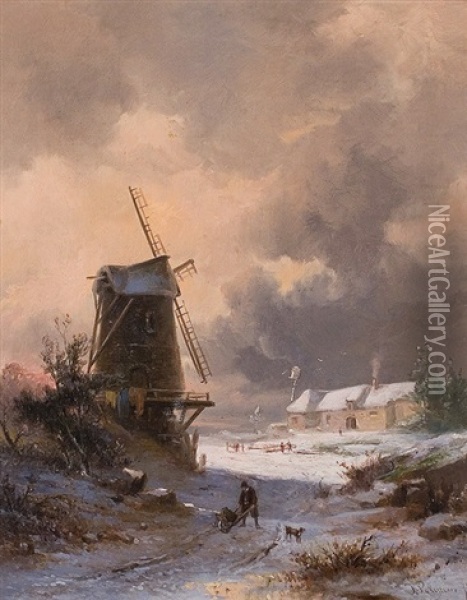 Evening Mood At The Mill Oil Painting - Jacobus Pelgrom