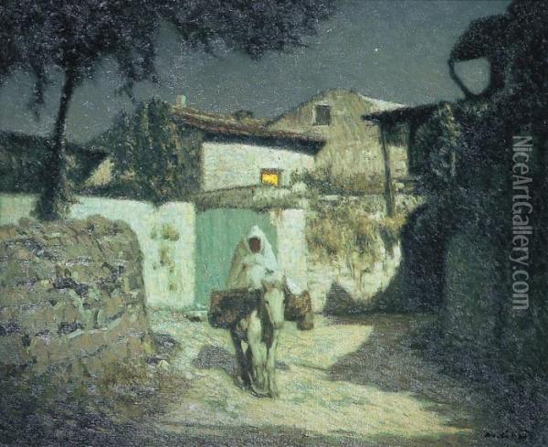 Petit Village Dafrique Du Nord Au Clair De Lune Oil Painting - Maurice Grun
