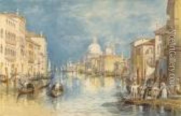 The Grand Canal, Venice, With Gondolas And Figures In Theforeground Oil Painting - Joseph Mallord William Turner