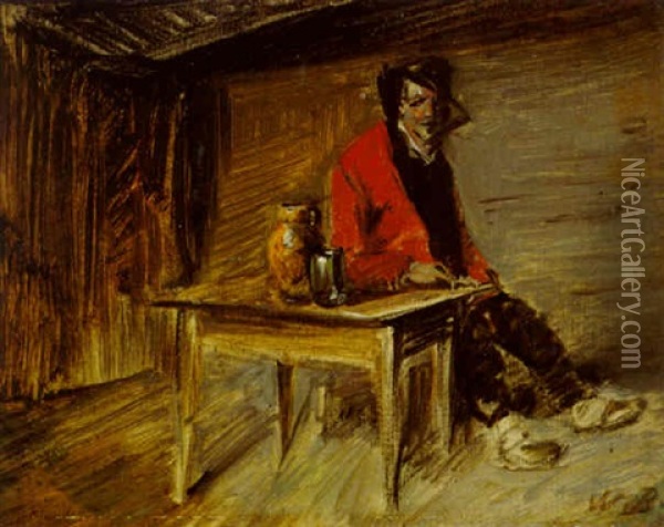Bauer Am Tisch, Mit Krug Und Glas Oil Painting - Wilhelm Busch