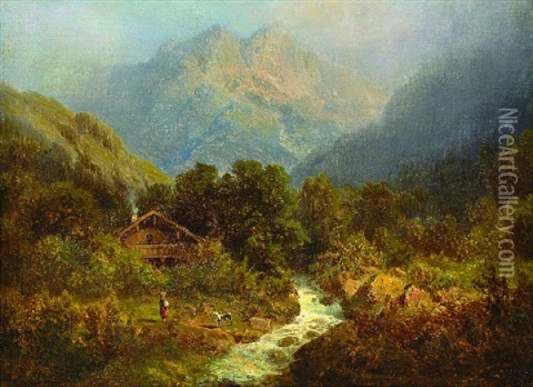Cottage In A Mountain Stream Oil Painting - Charlotte Piepenhagen