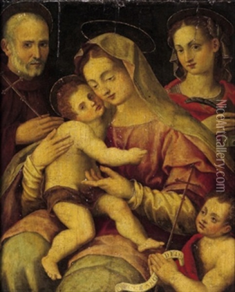 La Vergine Con Il Bambino E I Santi Caterina, Giovanni Gualberto E Il Giovannino Oil Painting - Francesco Brini