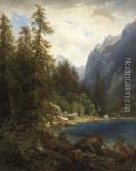 Paysage De Montagne Avec Lac Oil Painting - Alexandre Calame
