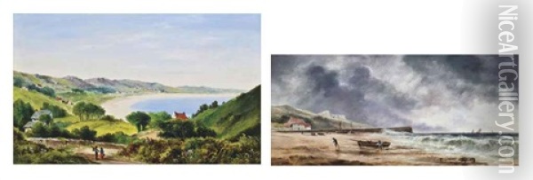 A Sunny Day, St. Brelade's Bay, Jersey (+ A Squall Approaching Rozel Bay, Jersey; Pair) Oil Painting - Sarah Louise Kilpack