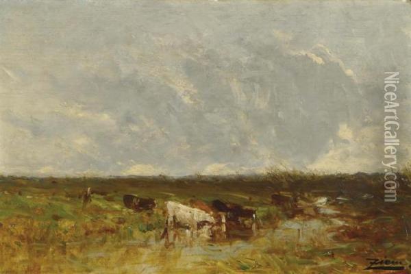 Paturage En Plaine. Oil Painting - Felix Ziem