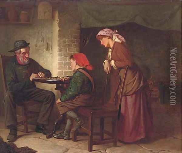 A game of draughts Oil Painting - William Henry Midwood
