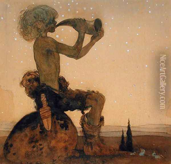 A Fairy Shepherd 1910 Oil Painting - John Bauer