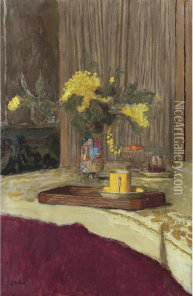 Bouquet De Mimosa Sur La Table Oil Painting - Jean-Edouard Vuillard