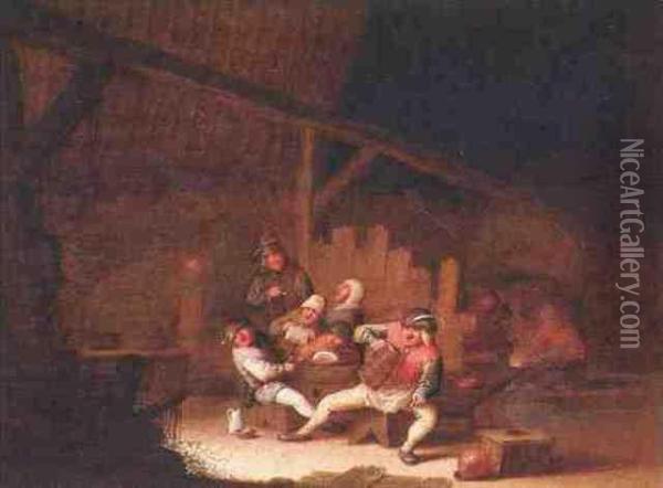 Peasants Carousing In A Barn Oil Painting - Cornelis Mahu