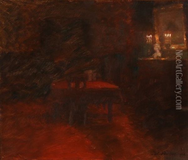 Evening In The Red Living Room Oil Painting - Julius Paulsen