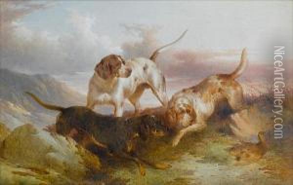 Pointers Stalking A Grouse; Pointers Putting Up Game Oil Painting - Paul Jones