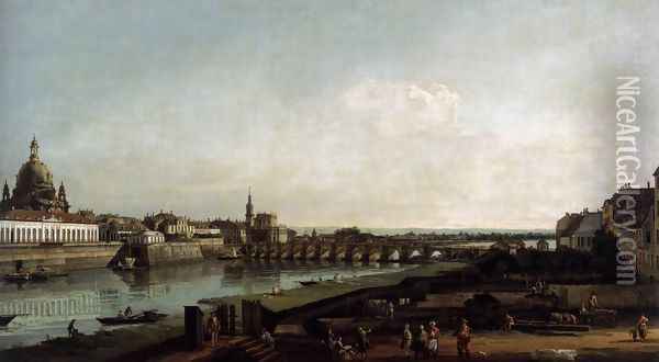Dresden from the Right Bank of the Elbe, above the Augustusbrücke 1747 Oil Painting - Bernardo Bellotto