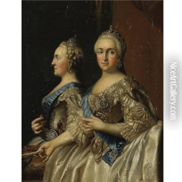 Portrait Of Catherine Ii In Front Of A Mirror Oil Painting - Vigilius Eriksen