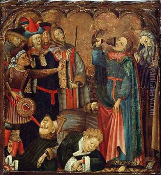 St John the Evangelist Drinking from the Poisoned Chalice Oil Painting - Bernat (Bernardo) Martorell