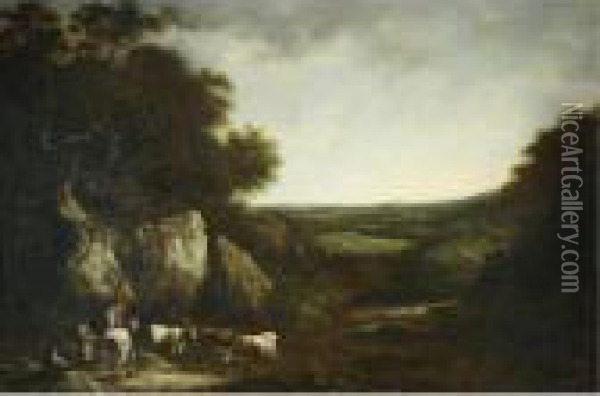 Drovers In A Landscape Oil Painting - Benjamin Barker Of Bath