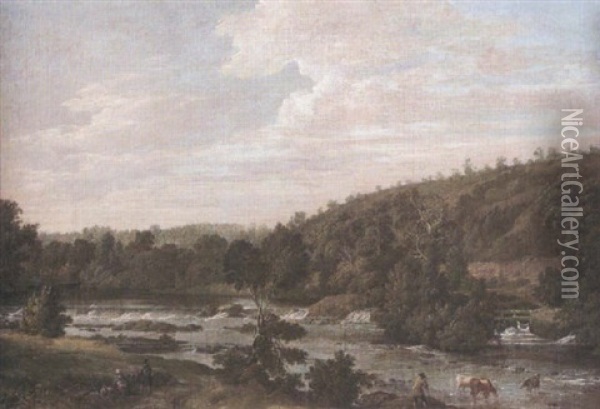 View Of The Liffey At Lucan Oil Painting - Thomas Roberts