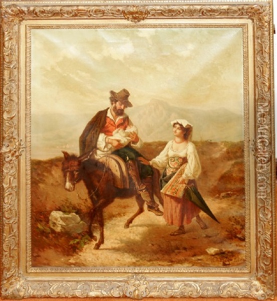 Two Figures Traveling With Child Oil Painting - Wilhelm Kray