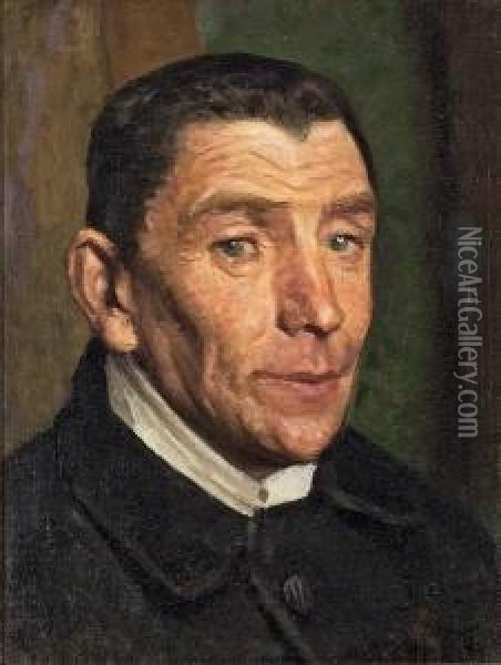 Portrait Of The Parish Clerk From Fodby. Signed On The Edge Of The Stretcher L. A. Ring Oil Painting - Laurits Andersen Ring