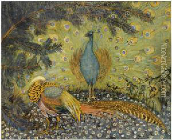 Peacocks Oil Painting - Theodorus Van Hoytema