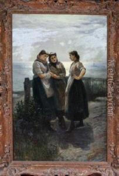 Three Cullercoats Fishergirls Oil Painting - Robert Jobling