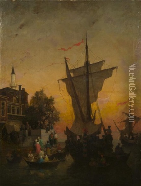 View Of The Bosphorus Oil Painting - Germain Fabius Brest