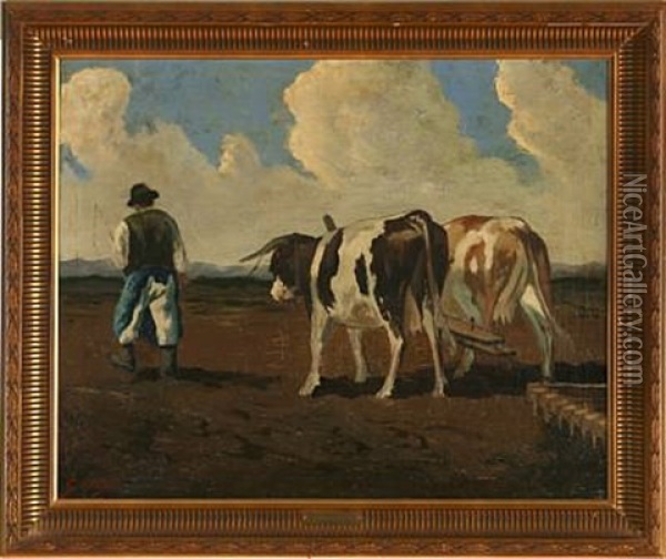 A Farmer With Cows Oil Painting - Emile Georges (Geo) Weiss