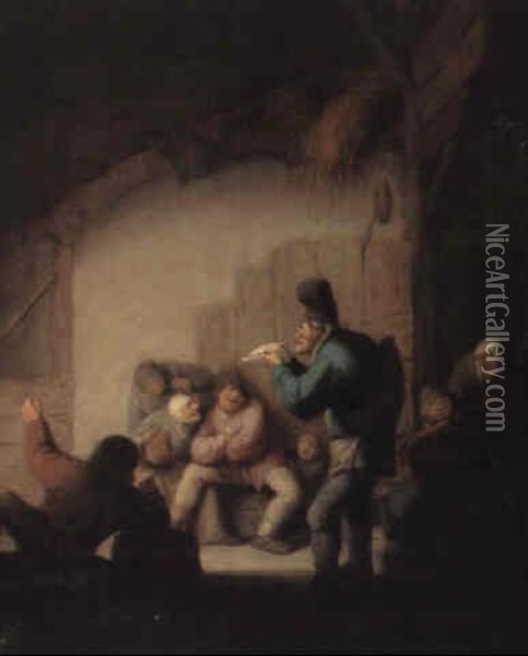 Peasants Merrymaking In A Barn Oil Painting - Adriaen Jansz van Ostade