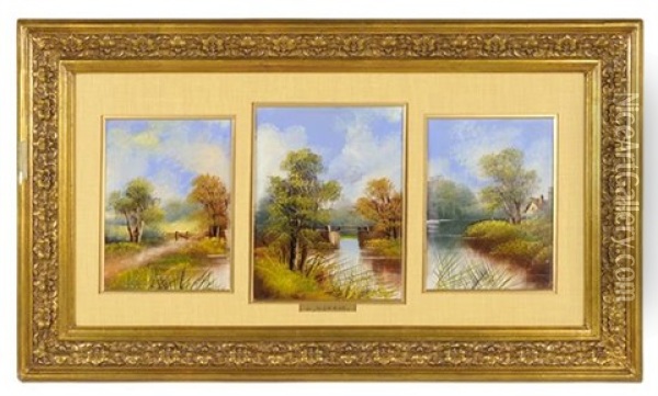 Favorite Streams (3 Works Framed Together) Oil Painting - William Bright Morris