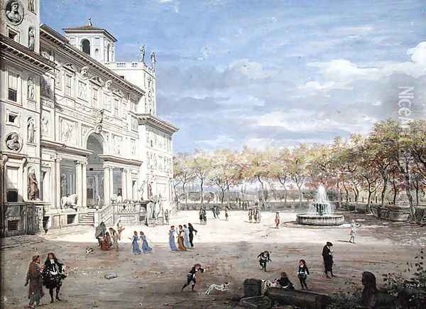 The Villa Medici, Rome, 1685 Oil Painting - Caspar Andriaans Van Wittel