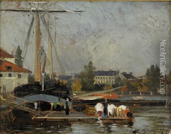 Franskt Hamnparti Oil Painting - Carl Skanberg