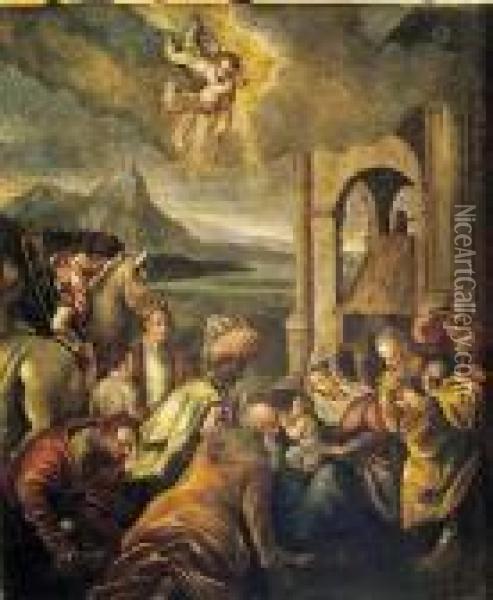 Adoracion De Los Reyes Oil Painting - Jacopo Bassano (Jacopo da Ponte)