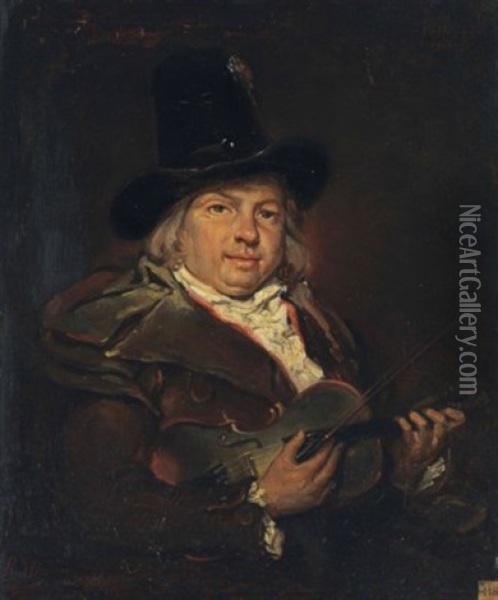 A Musician Playing A Violin Oil Painting - Jules (Julien-Leopold) Boilly