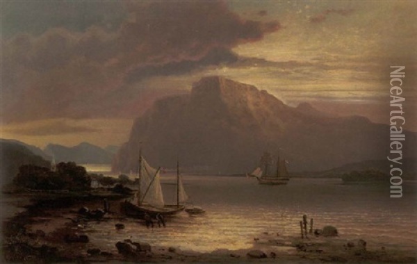 Romantische Fjordlandschaft Mit Danischem Fischerboot Im Abendlicht Oil Painting - Carl (Baron von) Hafften