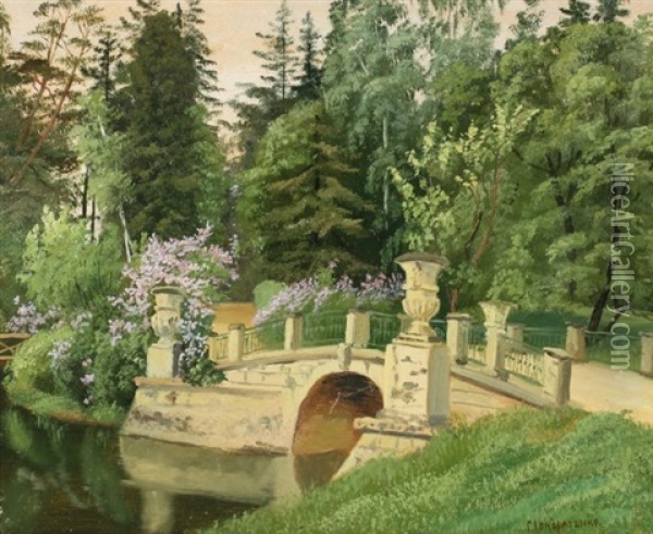 Bridge In Pavlovsk Park Oil Painting - Gavril Pavlovich Kondratenko