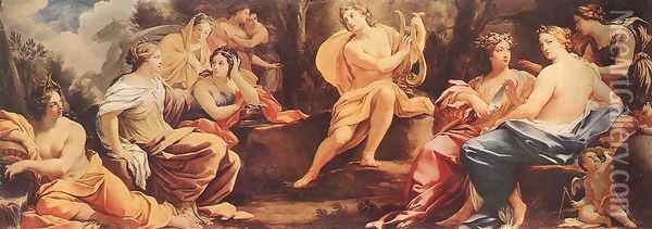 Parnassus or Apollo and the Muses c. 1640 Oil Painting - Simon Vouet