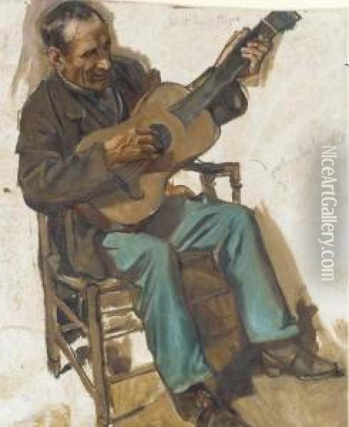 Seated Guitarist Oil Painting - Hippolyte Roques