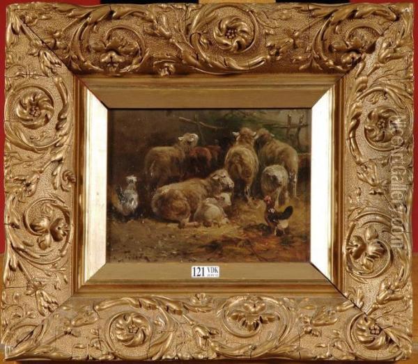 Moutons Et Poules A La Bergerie Oil Painting - Henry Schouten