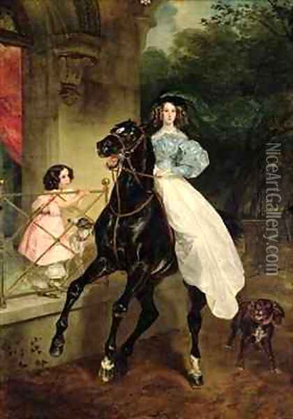 The Horsewoman, Portrait of Giovanina and Amacilia Paccini, wards of Countess Samoilova Oil Painting - Karl Pavlovich Bryullov