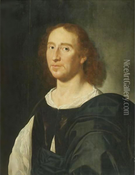 Portrait Of A Gentleman Wearing A Purple Doublet And A White Shirt Oil Painting - Jan Van Bijlert