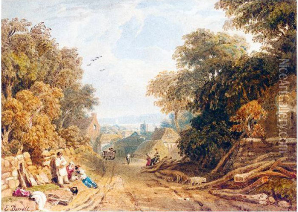 Village Scene, Devonshire Oil Painting - Edmund Dorrell