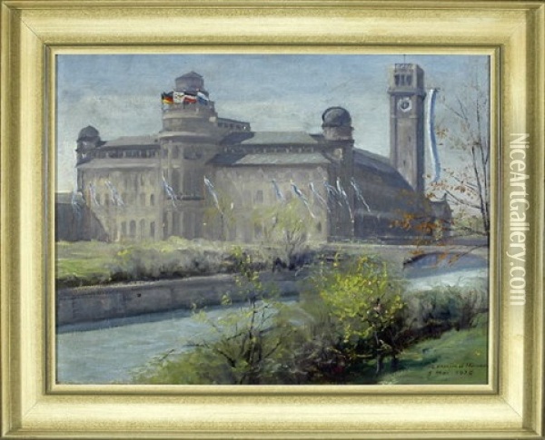 Munchen - Deutsches Museum Mit Isarbrucke Oil Painting - Alois Pfund
