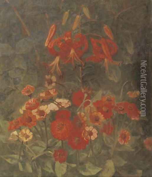 Lelies en zinnias Oil Painting - Marie Wandscheer