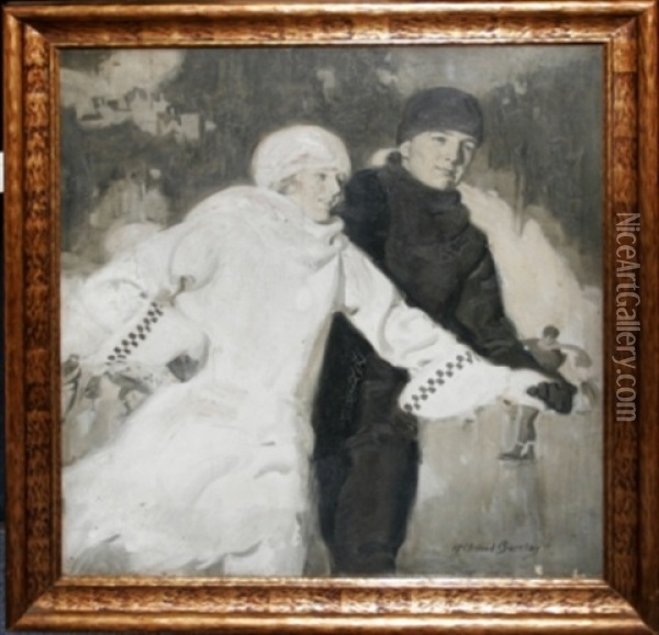 Couple Skating Oil Painting - Mcclelland Barclay