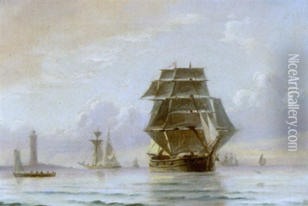 Sejlskibe Pa Havet Ud For Skagen Fyr Oil Painting - Oscar Herschend
