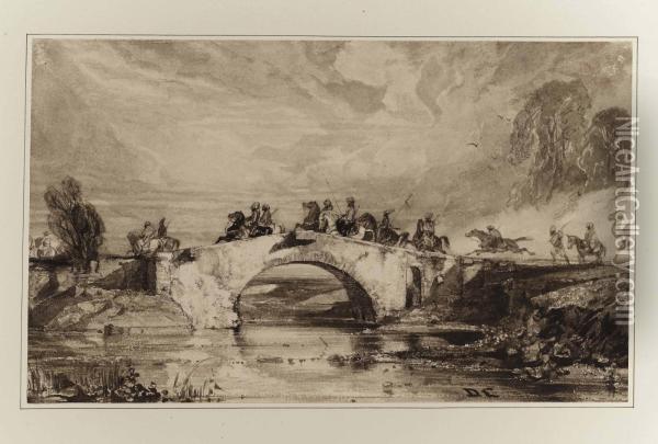 A Troop Of Oriental Cavalry Crossing A Bridge Oil Painting - Alexandre Gabriel Decamps