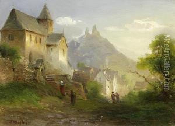 Going To Church In Mountainvillage Oil Painting - P. Joseph Minjon