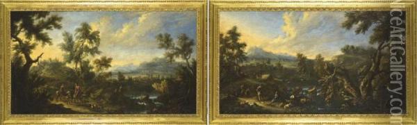 Due Paesaggi Con Viandanti E Contadini Oil Painting - Nicola Viso